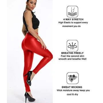 KIWI RATA Women's High Waist Faux Leather Leggings PU Butt Lifting Red, Small