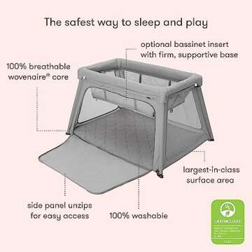 Newton Baby Bassinet Insert for Travel Crib & Playard | Includes Mattress & Sheet - 100% Breathable & Washable, Dual-Layer Cover | Mesh Walls | for Newborns to 15 pounds | Does NOT Include Play Yard