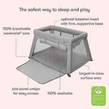 Newton Baby Bassinet Insert for Travel Crib & Playard | Includes Mattress & Sheet - 100% Breathable & Washable, Dual-Layer Cover | Mesh Walls | for Newborns to 15 pounds | Does NOT Include Play Yard