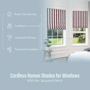 Everyday Celebration Roman Shades for Windows, Room Darkening Shades, Cordless Pull Down Window Shad...