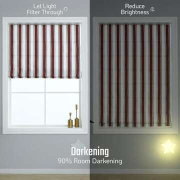 Everyday Celebration Roman Shades for Windows, Room Darkening Shades, Cordless Pull Down Window Shades, Vertical Stripe Shades for Indoor Windows, Woven Fabric Blinds & Shades 27" W X 64" H, (Merlot)