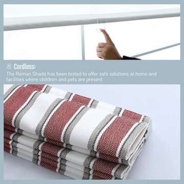 Everyday Celebration Roman Shades for Windows, Room Darkening Shades, Cordless Pull Down Window Shades, Vertical Stripe Shades for Indoor Windows, Woven Fabric Blinds & Shades 27" W X 64" H, (Merlot)