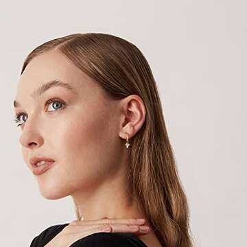 PAVOI 14K Yellow Gold Plated 925 Sterling Silver Post Dangle Huggie Hoop Earrings For Women - Trendy Cubic Zirconia Cluster Open Hoop Earrings - Small Hinged Hammered Huggies