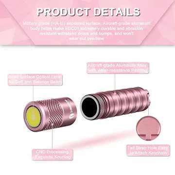 LUMINTOP EDC01 Pink Keychain Flashlight 120 Lumen AAA Flashlight 32 Hours Long Lasting IPX-8 Waterproof EDC Light for Everday