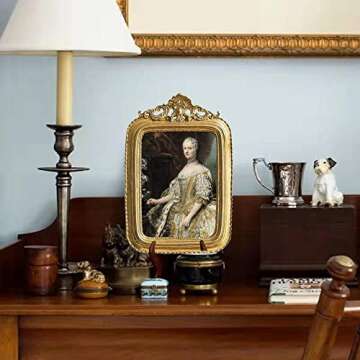 SYLVIA'S SHOP Vintage 5x7 Picture Frame, Antique Ornate Photo Frame, Table Top Display and Wall Hanging Home Decor, Old Fashioned Gorgeous Photo Gallery Art Deco, Gold