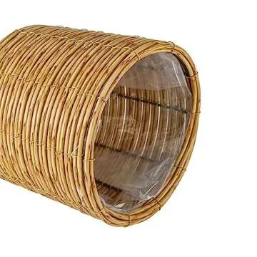 THY COLLECTIBLES Set of 2 Natural Color Woven Planter Baskets with Plastic Lining and 3 Wooden Legs, Multipurpose Storage for Plants, Flowers, Toys, Rustic Farmhouse (Thin Weave)
