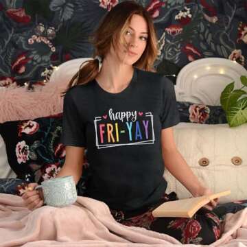 Happy Friday Teacher Shirt Women Happy Friyay T Shirt for Teachers Funny Friday Weekend Holiday Vaca...