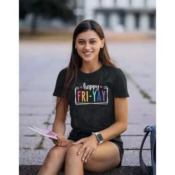 Happy Friday Teacher Shirt Women Happy Friyay T Shirt for Teachers Funny Friday Weekend Holiday Vacation Tee Tops Gray