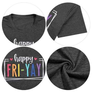 Happy Friday Teacher Shirt Women Happy Friyay T Shirt for Teachers Funny Friday Weekend Holiday Vacation Tee Tops Gray