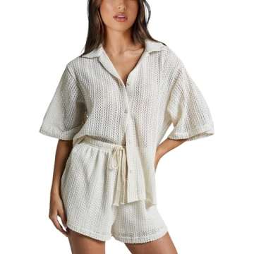 Elegant IQSQSQ 2 Piece Crochet Swimsuit Cover Up Set for Women - White