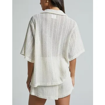 IQSQSQ Women's Crochet Swimsuit Cover Up Set - White