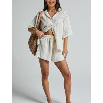 IQSQSQ Women's Crochet Swimsuit Cover Up Set - White