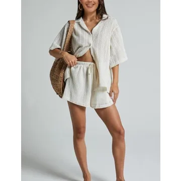 IQSQSQ Women's Crochet Swimsuit Cover Up Set - White