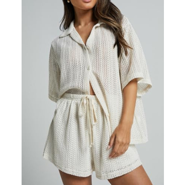 IQSQSQ Women's Crochet Swimsuit Cover Up Set - White