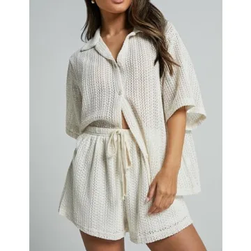 IQSQSQ Women's Crochet Swimsuit Cover Up Set - White