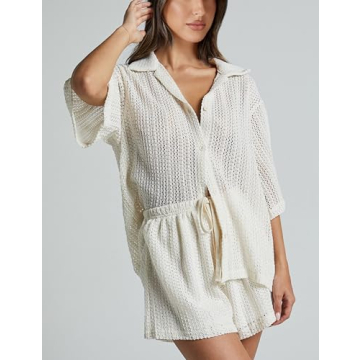 IQSQSQ Women's Crochet Swimsuit Cover Up Set - White