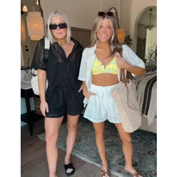 IQSQSQ Women's Crochet Swimsuit Cover Up Set - White