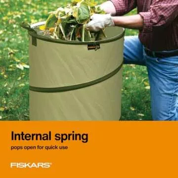 Fiskars Kangaroo Collapsible Garden Bag for Yard Waste, 10 Gallon Reusable Container for Lawn Care and Gardening