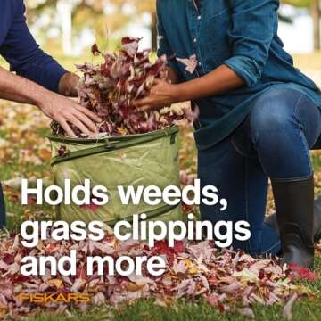 Fiskars Kangaroo Collapsible Garden Bag for Yard Waste, 10 Gallon Reusable Container for Lawn Care and Gardening