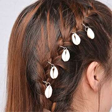 Allereyae Vintage Shell Hair Braid Rings Gold Dreadlocks Clip Conch Braid Hair Rings Clips Cowrie Pe...