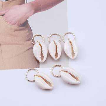 Allereyae Vintage Shell Hair Braid Rings Gold Dreadlocks Clip Conch Braid Hair Rings Clips Cowrie Pendant Hair Cuff Decoration Clips Dreadlock Hair Accessories for Women 5Pcs (Gold Shell)