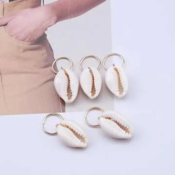Allereyae Vintage Shell Hair Braid Rings Gold Dreadlocks Clip Conch Braid Hair Rings Clips Cowrie Pendant Hair Cuff Decoration Clips Dreadlock Hair Accessories for Women 5Pcs (Gold Shell)