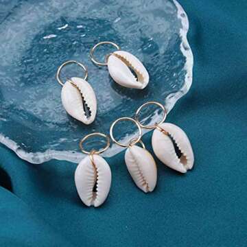 Allereyae Vintage Shell Hair Braid Rings Gold Dreadlocks Clip Conch Braid Hair Rings Clips Cowrie Pendant Hair Cuff Decoration Clips Dreadlock Hair Accessories for Women 5Pcs (Gold Shell)