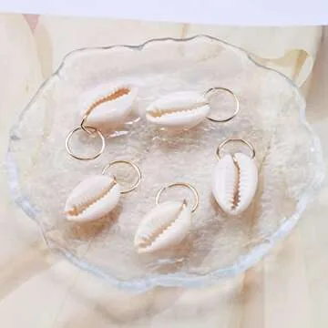 Allereyae Vintage Shell Hair Braid Rings Gold Dreadlocks Clip Conch Braid Hair Rings Clips Cowrie Pendant Hair Cuff Decoration Clips Dreadlock Hair Accessories for Women 5Pcs (Gold Shell)