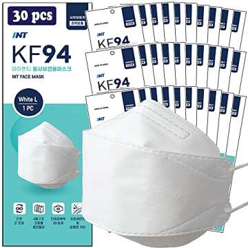 INT White Face Mask - 30 Pack Certified 4-Layer Protection, Adjustable Earloop Made in Korea