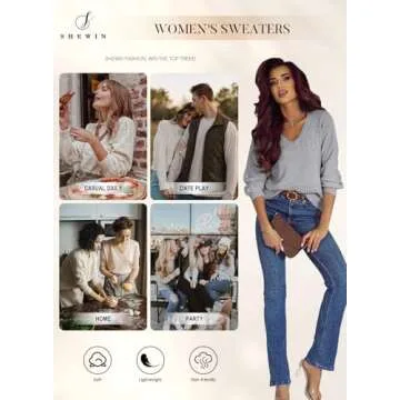 SHEWIN Womens Fashion Crochet Sweaters Casual Lightweight Long Sleeve Hollow Out Sweater Tops V Neck Cable Knit Pullover Jumper Spring Outfits for Women 2025, US 8-10(M), Gray