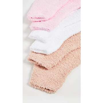 STEMS Women's 3 Pack Cozy Ankle Socks, Ivory/Blush/Dusty, Off White, One Size
