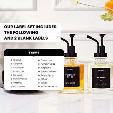 Molimuli Coffee Syrup Dispenser Set with Labels - 2 Glass Bottles