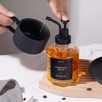 Molimoli Coffee Syrup Dispenser - Glass Bottle w. Pump, 11.8 oz 350 ml, Set of 2, Black Upgraded Pump