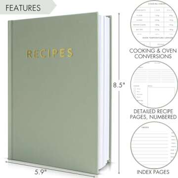 Aesthetic Blank Recipe Book with Waterproof Cover - The Perfect Recipe Notebook To Write In Your Own Recipes - Beautiful Blank Cookbook to Organize Your Recipes