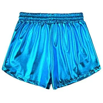 Women Blue Metallic Hot Shorts Summer Yoga Shiny Disco Festival Neon Rave Clothes