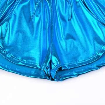Women Blue Metallic Hot Shorts for Festivals and Yoga