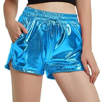 Women Blue Metallic Hot Shorts for Festivals and Yoga