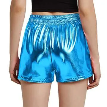 Women Blue Metallic Hot Shorts for Festivals and Yoga