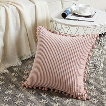 Decorative Throw Pillow Covers with Pom-poms