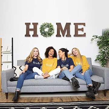 Wooden Home Sign Wall Hanging Decor - Wood Home Letters for Wall Art with Artificial Eucalyptus Wrea...