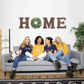 Wooden Home Sign Wall Hanging Decor - Wood Home Letters for Wall Art with Artificial Eucalyptus Wrea...