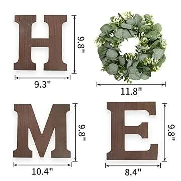 Wooden Home Sign Wall Hanging Decor - Wood Home Letters for Wall Art with Artificial Eucalyptus Wreath Rustic Home Decor Farmhouse, Wall Decor for Living Room Kitchen Housewarming Gift (Brown)