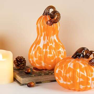 Glitzhome Set of 3 Hand Blown Glitter Glass Pumpkin Table Accent Home Decor for Fall & Harvest Thanksgiving Decorating, Orange Dots