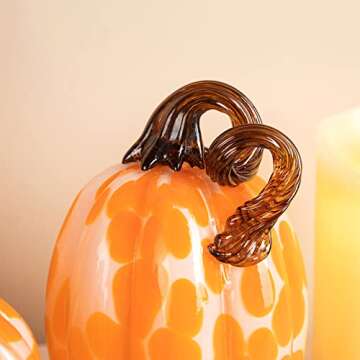 Glitzhome Set of 3 Hand Blown Glitter Glass Pumpkin Table Accent Home Decor for Fall & Harvest Thanksgiving Decorating, Orange Dots