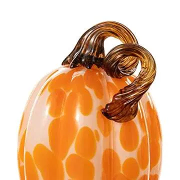 Glitzhome Set of 3 Hand Blown Glitter Glass Pumpkin Table Accent Home Decor for Fall & Harvest Thanksgiving Decorating, Orange Dots