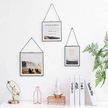 Daisylily 8x8 Inch Brass Hanging Photo Frame, Copper Glass Picture Frames Clip Modern Wall Decor Plant Specimen Artwork Ornament Display Black Square