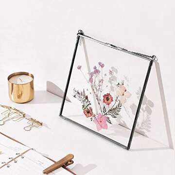 Daisylily 8x8 Inch Brass Hanging Photo Frame, Copper Glass Picture Frames Clip Modern Wall Decor Plant Specimen Artwork Ornament Display Black Square