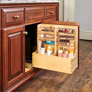 Rev-A-Shelf 30" Wood Vanity Sink Pull Out Organizer Cabinet Storage with Soft-Close for Kitchen or B...