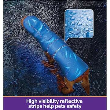 Kimee Dog Raincoat Reversible, Single Side Slicker Poncho Adjustable Waterproof Dog Rain Jacket with Leash Hole/Reflective Stripe Hooded Snowproof Windproof Clothes for Small to 3X-Large Dogs, 2XL