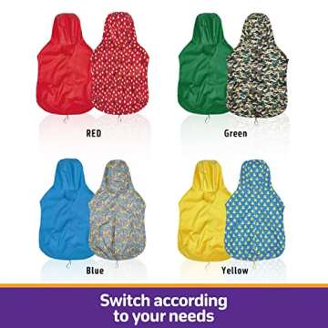 Kimee Dog Raincoat Reversible, Single Side Slicker Poncho Adjustable Waterproof Dog Rain Jacket with Leash Hole/Reflective Stripe Hooded Snowproof Windproof Clothes for Small to 3X-Large Dogs, 2XL